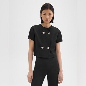 THEORY Double-Breasted Crop Top in Crepe